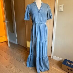 Vero Moda Light Blue Denim Tiered Maxi Dress